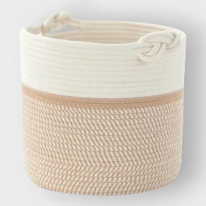 Canasta redonda blanco con beige raya